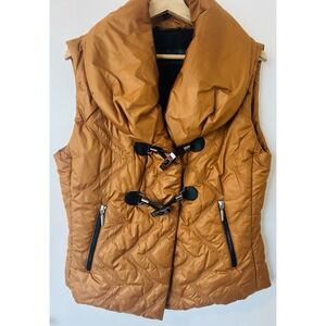 Airfield Vintage Quilted Puffer Illusion Vest Warm Caramel Brown Medium